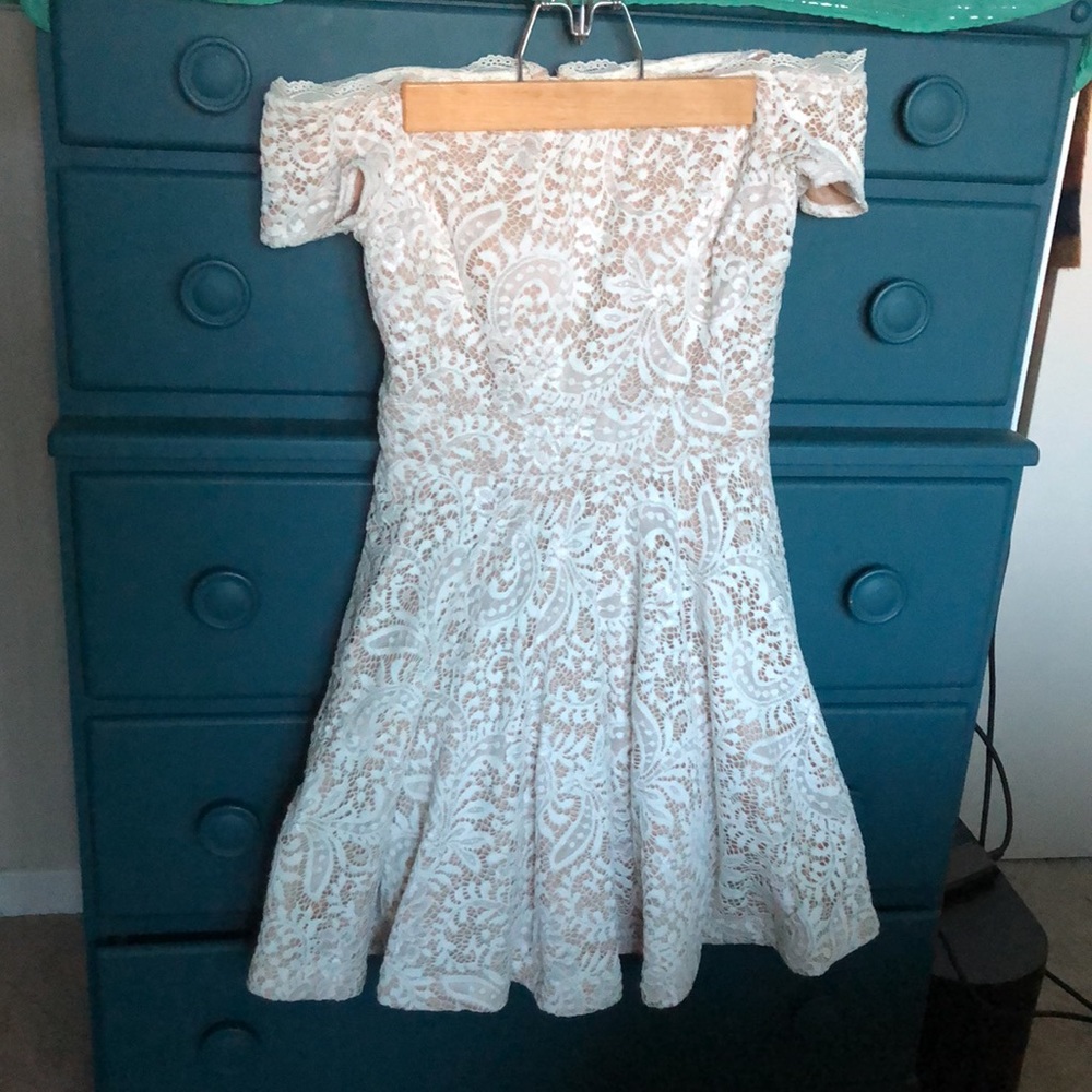 Ivory off the shoulder lace dress